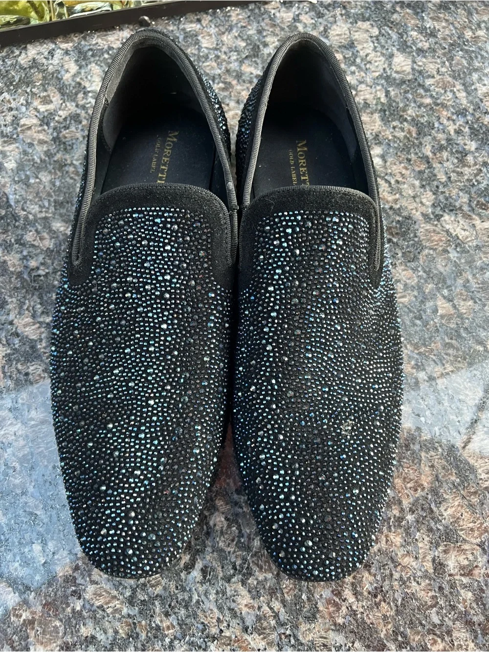 Black Crystal-Studded Slip-On Loafers